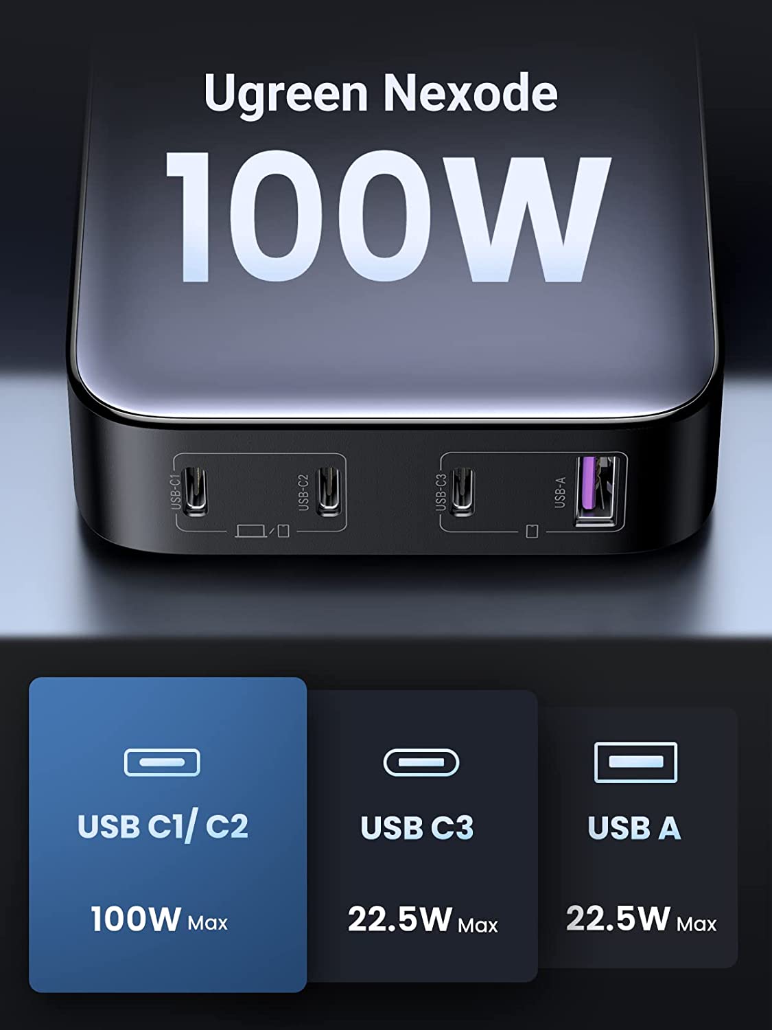 Ugreen 100W 4-Port USB C Desktop Charger black