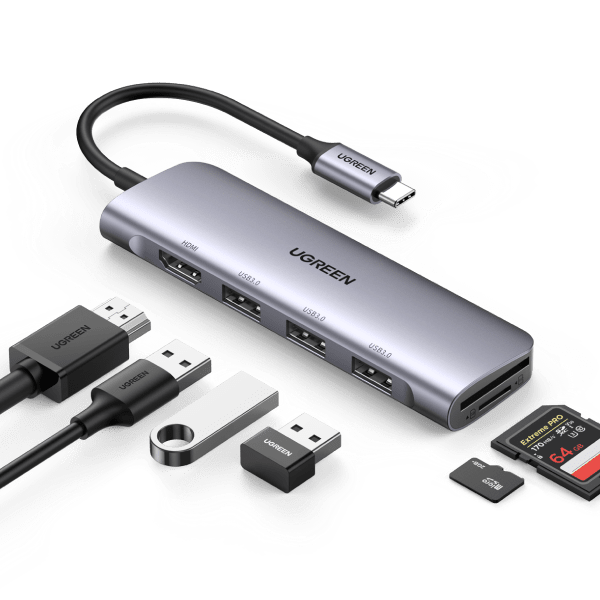 Hub USB C - 7 En 1 Adaptador USB C a HDMI 4K, 3 Puertos USB 3.0