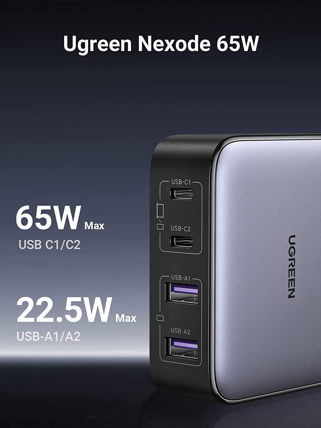 UGREEN 65W Desktop Charger Power Strip Charging Station Fast Charging For  Laptop