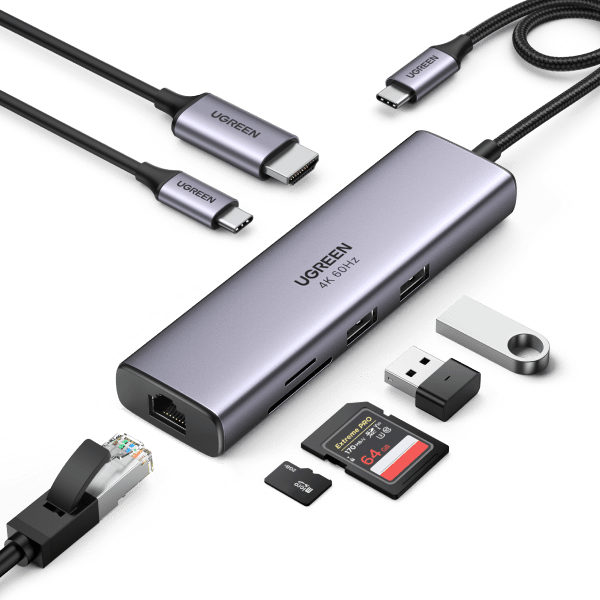 Ugreen 4in1 multi-functional HUB USB Type C - 3x USB 3.2 Gen 1 / HDMI 2.1  8K 30Hz gray (50629 CM500) - ✓
