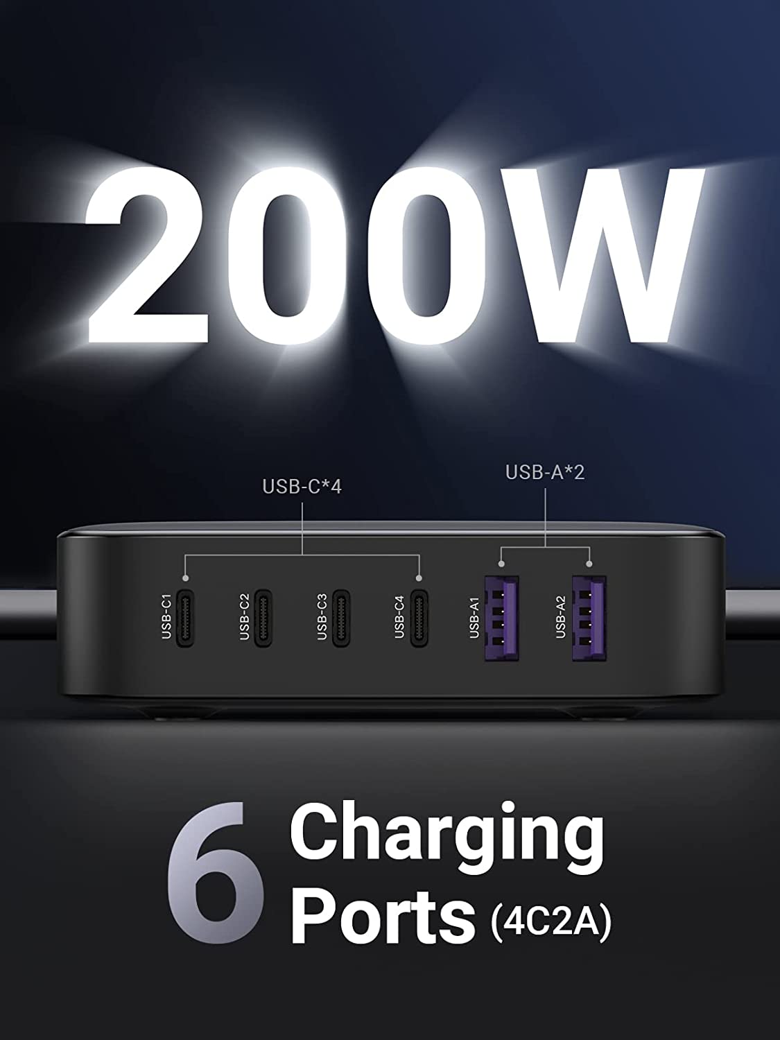200W USB C 4-Port Desktop Charger Station