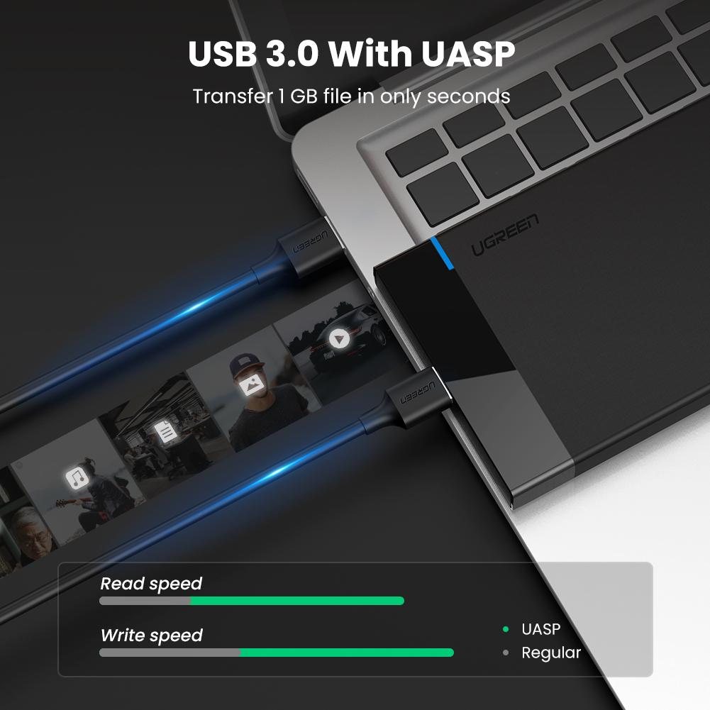 Disque dur externe Ugreen usb 3. 0 boîtier disque dur externe 2. 5 pouces  sata hdd ssd 7mm 9. 5mm 6to max 5gbps supporte uasp câble usb 3. 0 inclus  sans outil
