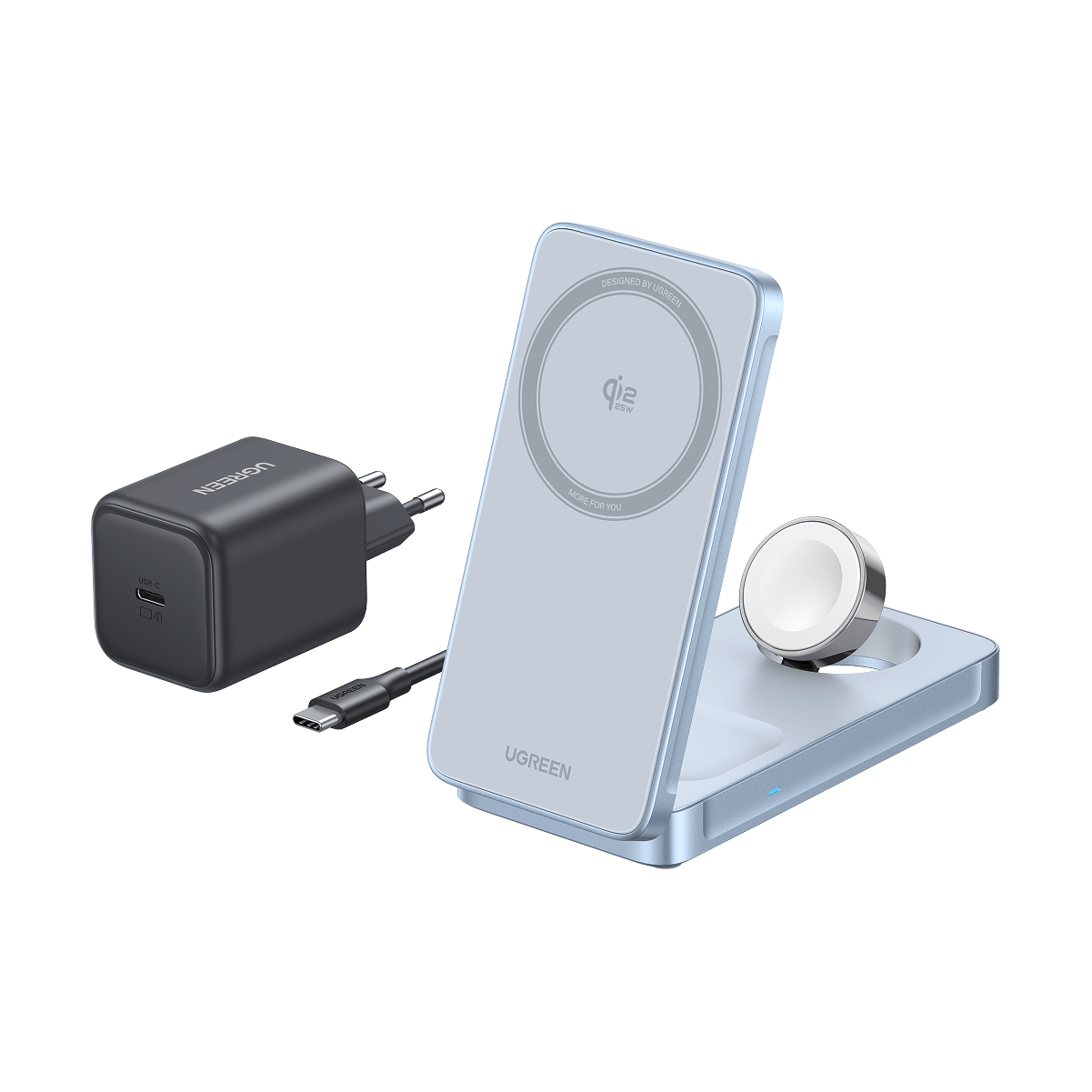 UGREEN MagFlow 3-in-1 Magnetisches Kabelloses Ladegerät (Qi2 25W, MagSafe-kompatibel)