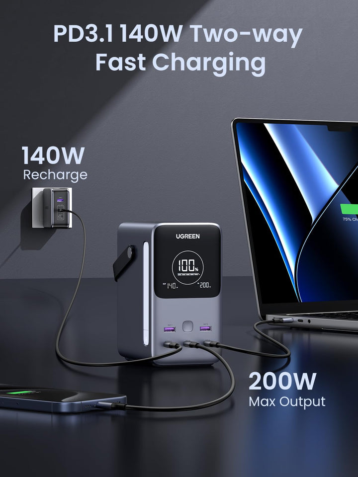 UGREEN 300W 48000mAh Power Bank : Featuring PD3.1 140W Two-way Fast Charging, 140W Recharge, and 200W Max Output for Devices