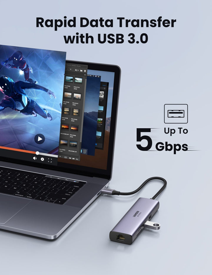 UGREEN Hub USB C, 7 en 1 Adaptador USB C a HDMI 4K 60Hz, Gigabit Ethernet,  100W PD Carga, Lector de Tarjetas SD TF, 2 USB 3.0 Compatible con MacBook  Pro Air