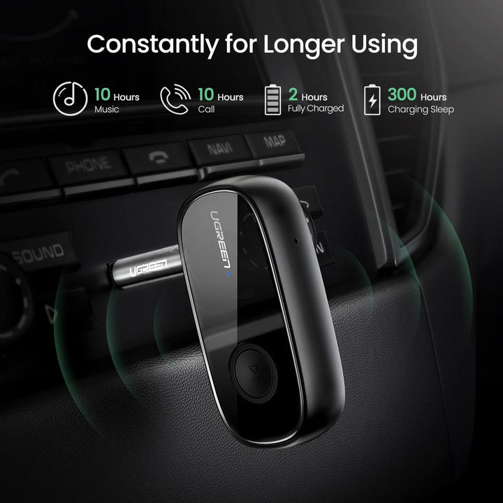 UGREEN Bluetooth 5.3 Adapter for Car Aux Input - Receiver with Built-in Mic  for Hands-Free Calls, Compatible with Car Speaker and Home Audio