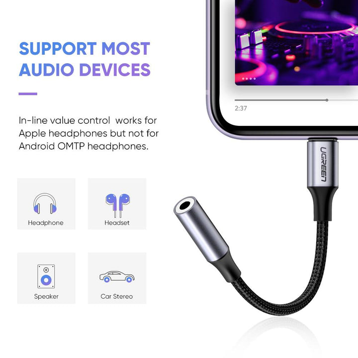 Apple Lightning to 3.5mm Headphones Jack Adapter for iPhone (No Original)