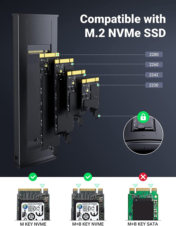 UGREEN Boîtier SSD M.2 NVME SATA USB 3.2 Gen 2 10Gbps 2To Adaptateur M.2