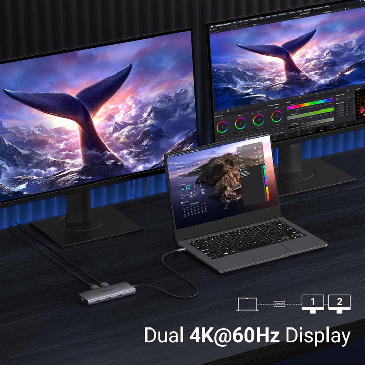  UGREEN Revodok Pro 209 USB C Docking Station, DisplayLink  9-in-1 Dual 4K@60hz Monitor Dock for MacBook & Windows with 2 DP & 2 HDMI,  10 Gbps USB C & USB-A Data
