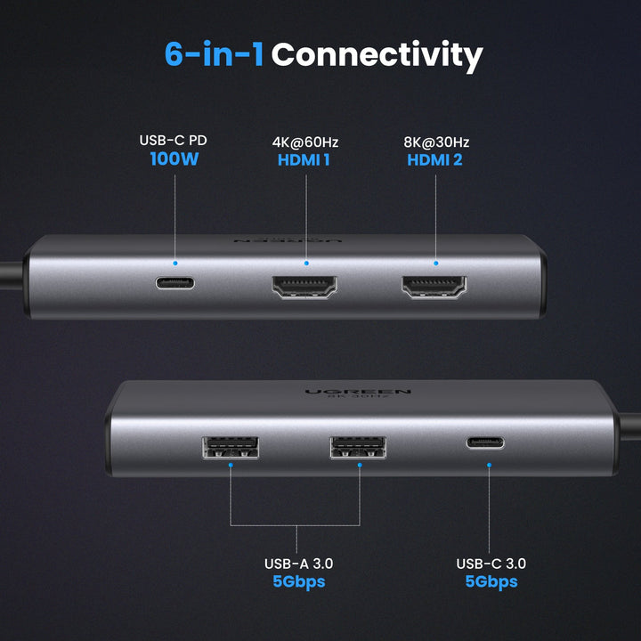 UGREEN Revodok 106 USB C Hub 6 in 1 USB C Dongle 4K HDMI, 3 USB 3.0 Ports,  SD/TF Card Reader Compatible with MacBook Pro, MacBook Air, iPad, iPhone 15