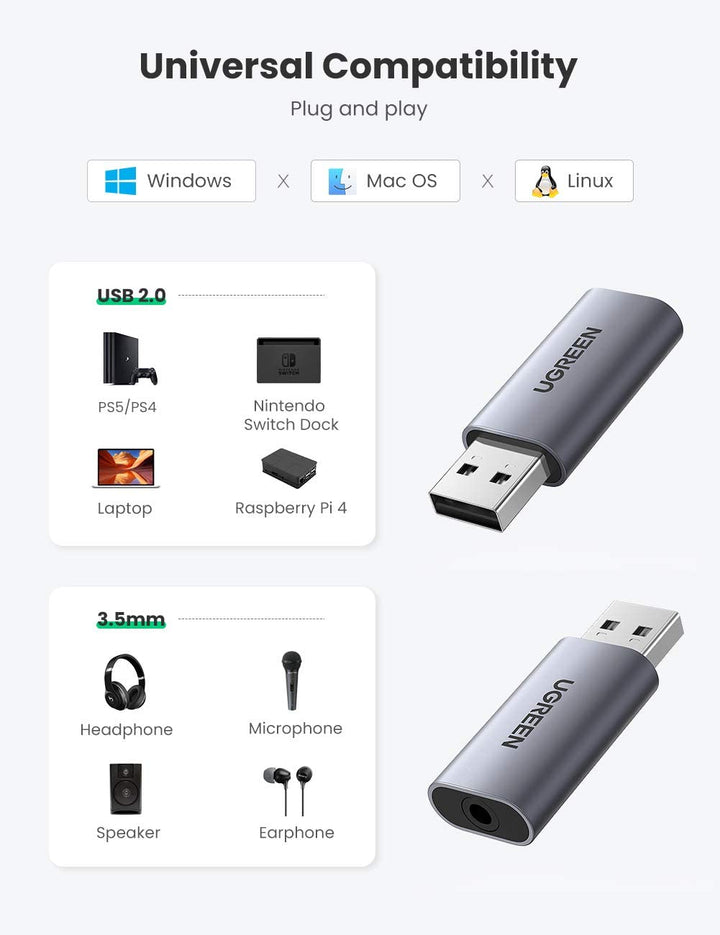 Carte 3D USB 2.0 Son Audio Sound Card 5.1 Adaptateur Sound Virtual Externe